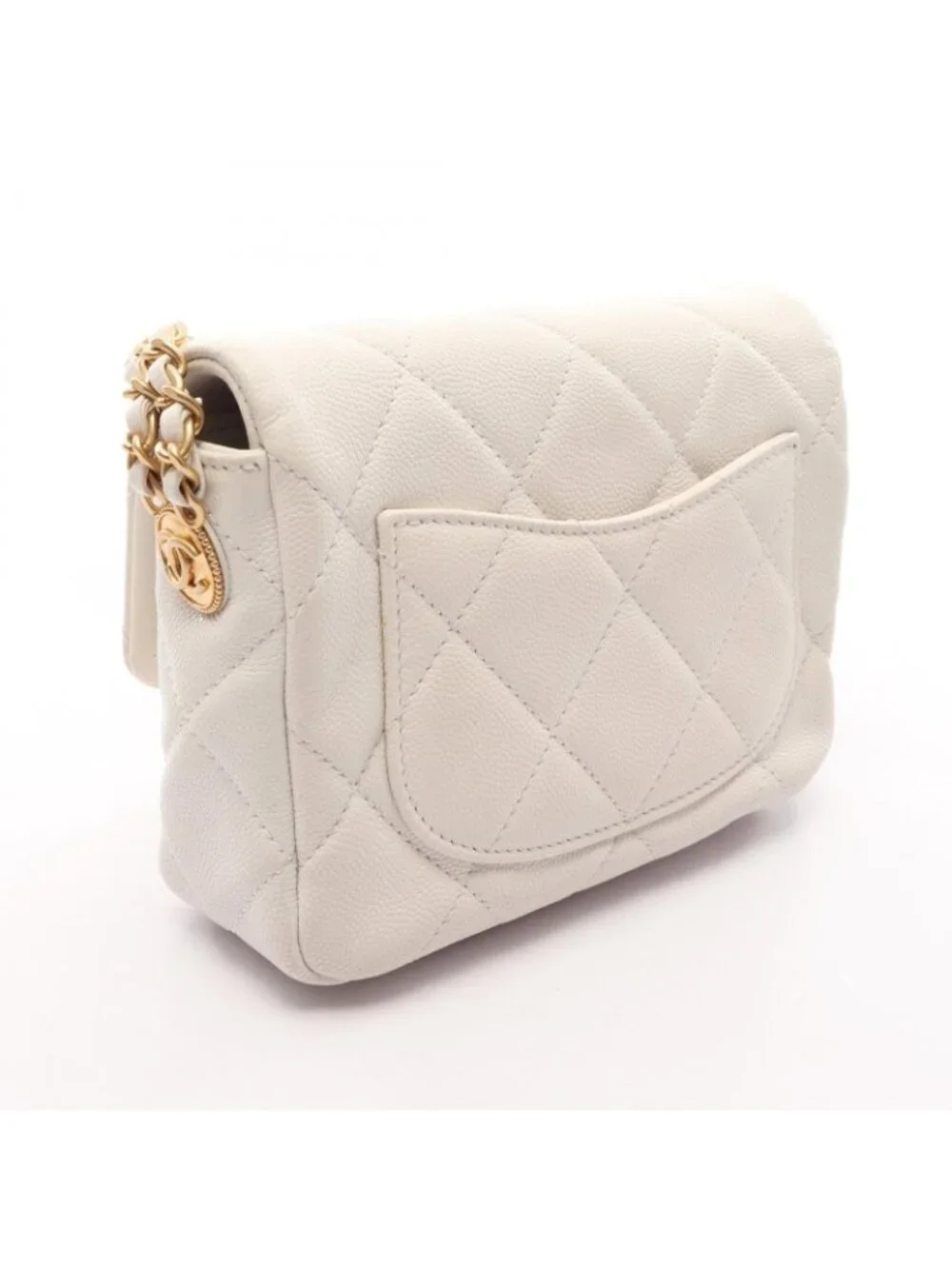 Chanel Shoulder Bag Quilted Mini Flap White Caviar Leather Small Chain